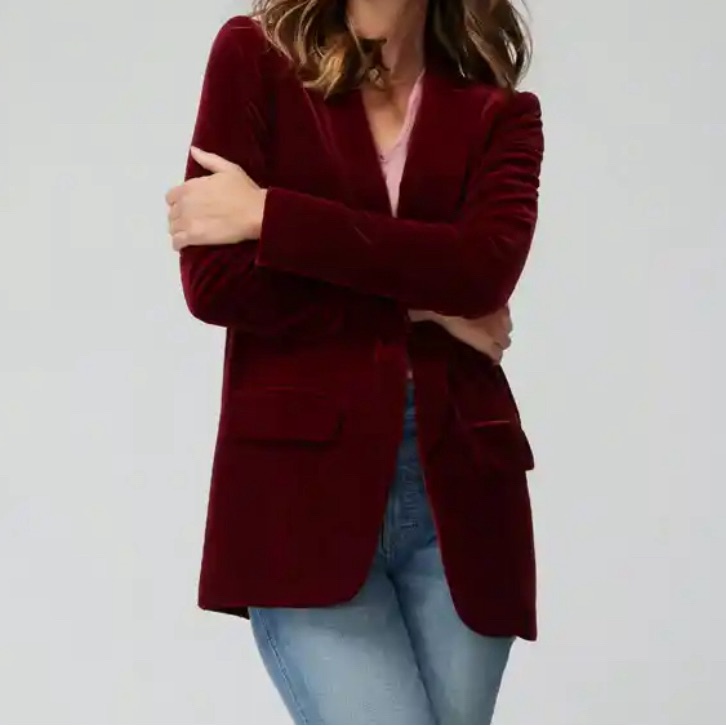 White House Black Market Red Countess Velvet Relaxed Blazigan Size 4 Petite New
